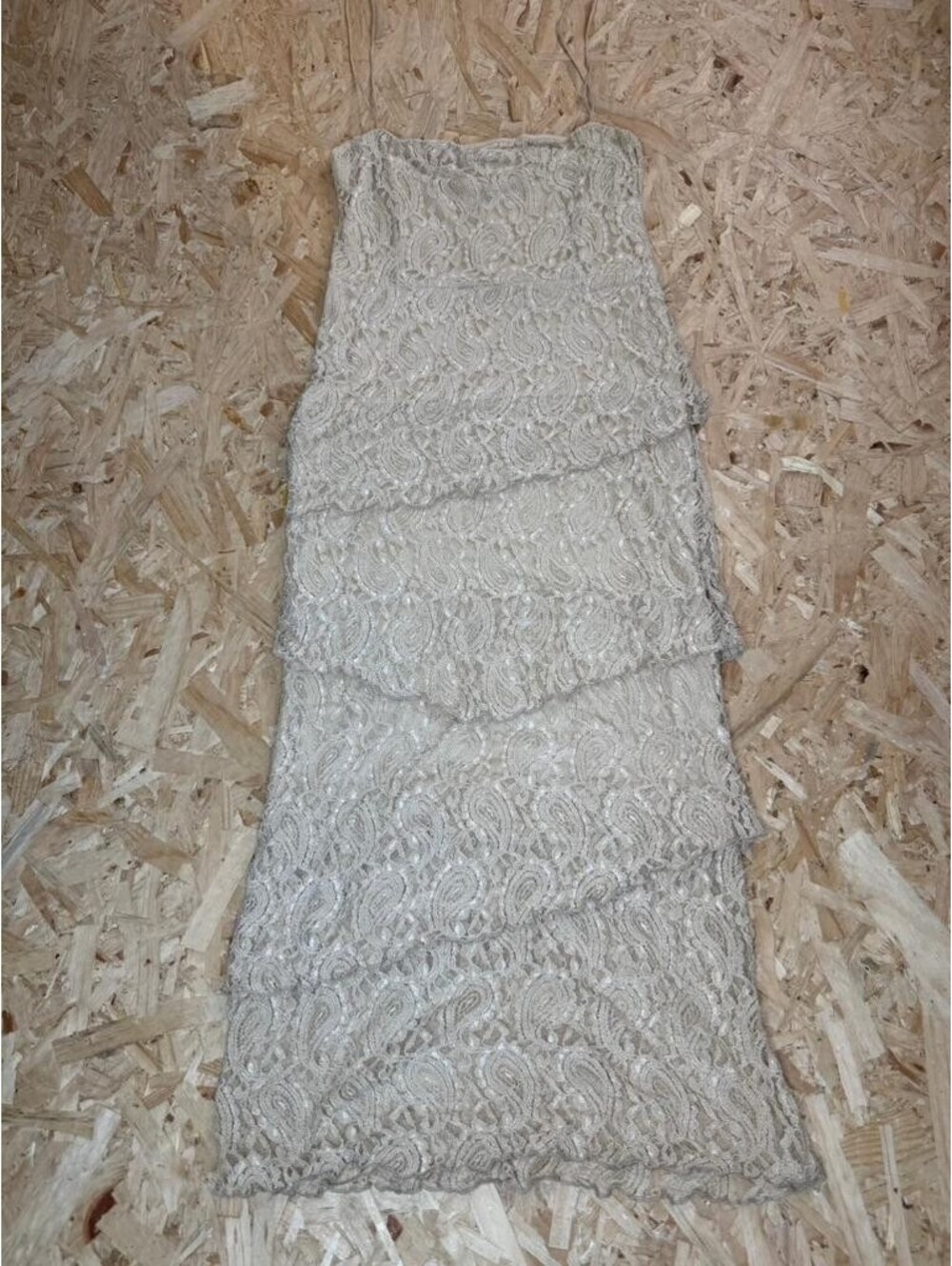 Verducci Vintage 90s Lace Tiered Midi Dress Womens Small Beige Spaghetti Strap